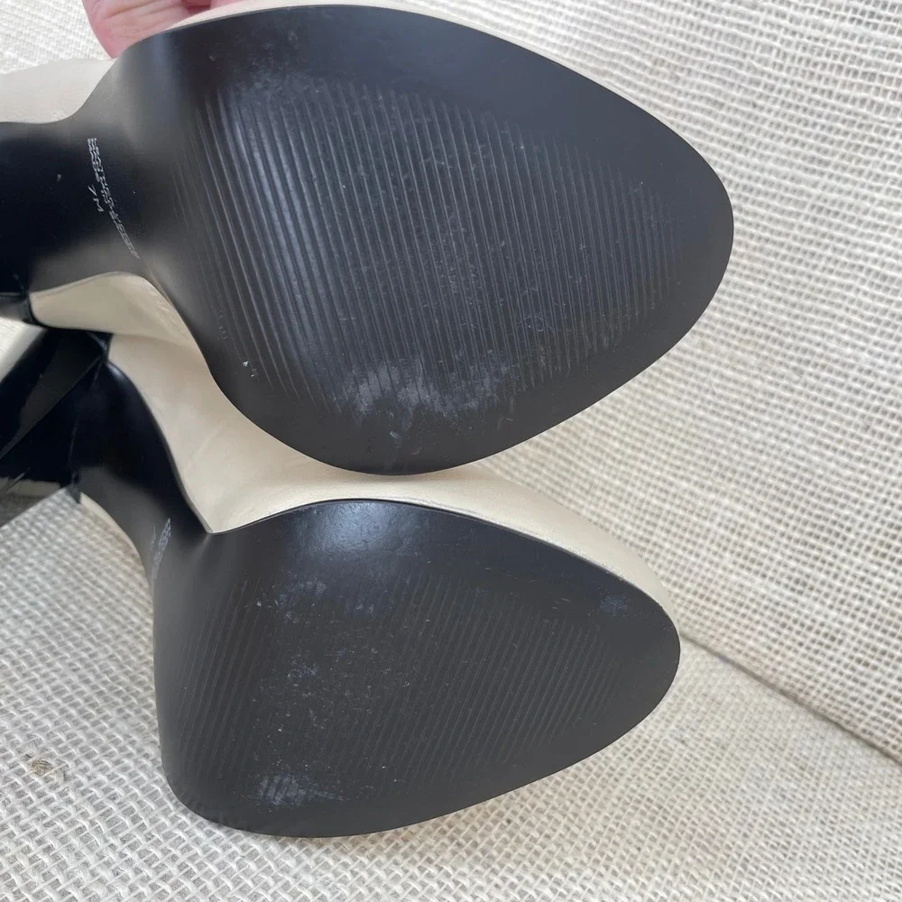 Cathy Jean‎ Brazil Beige Black Leather Colorblock Stiletto Pumps Heels 7M